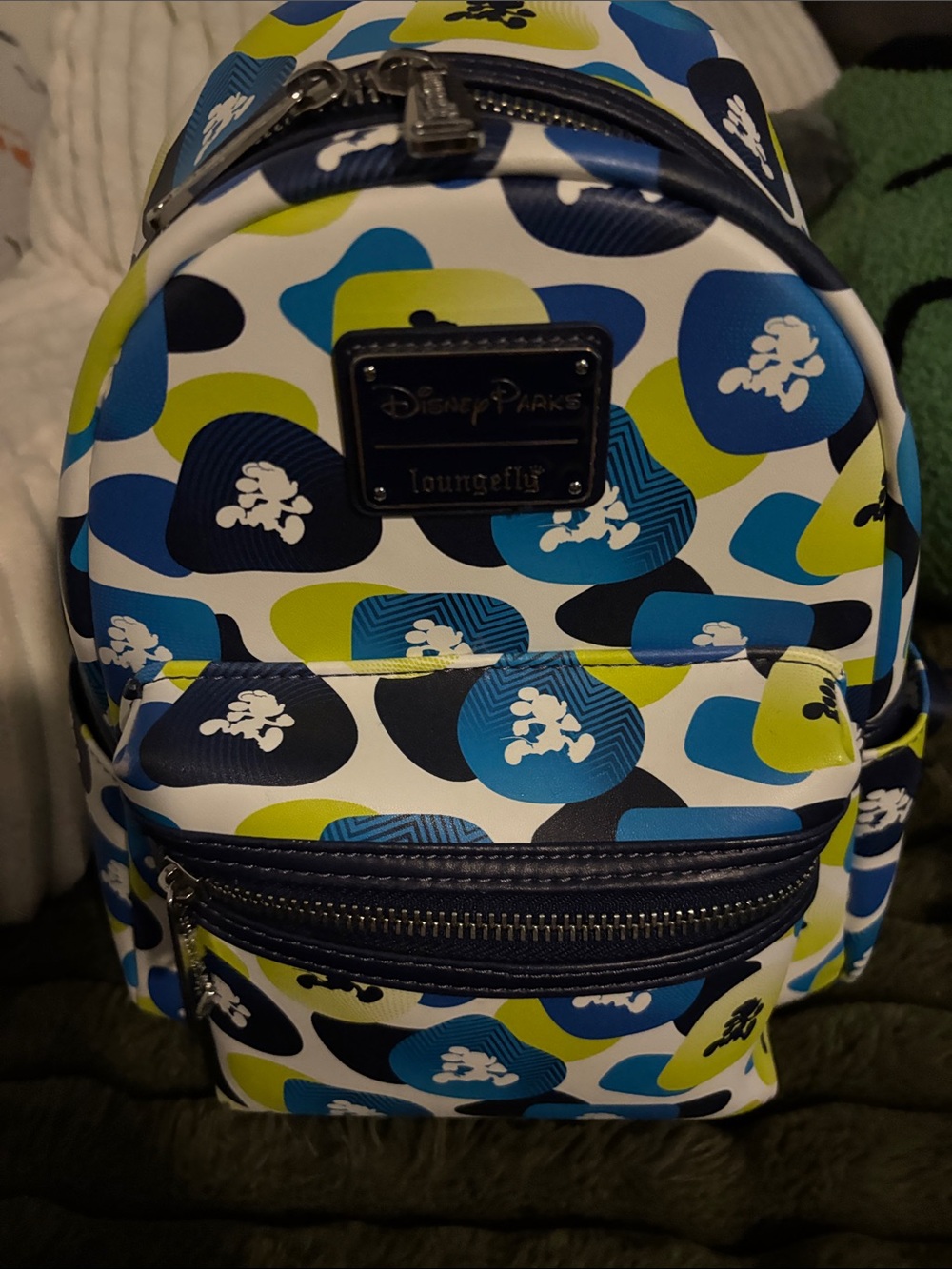 Disney Loungefly Mini Backpack in Blue, yellow- green & White Mickey Pattern